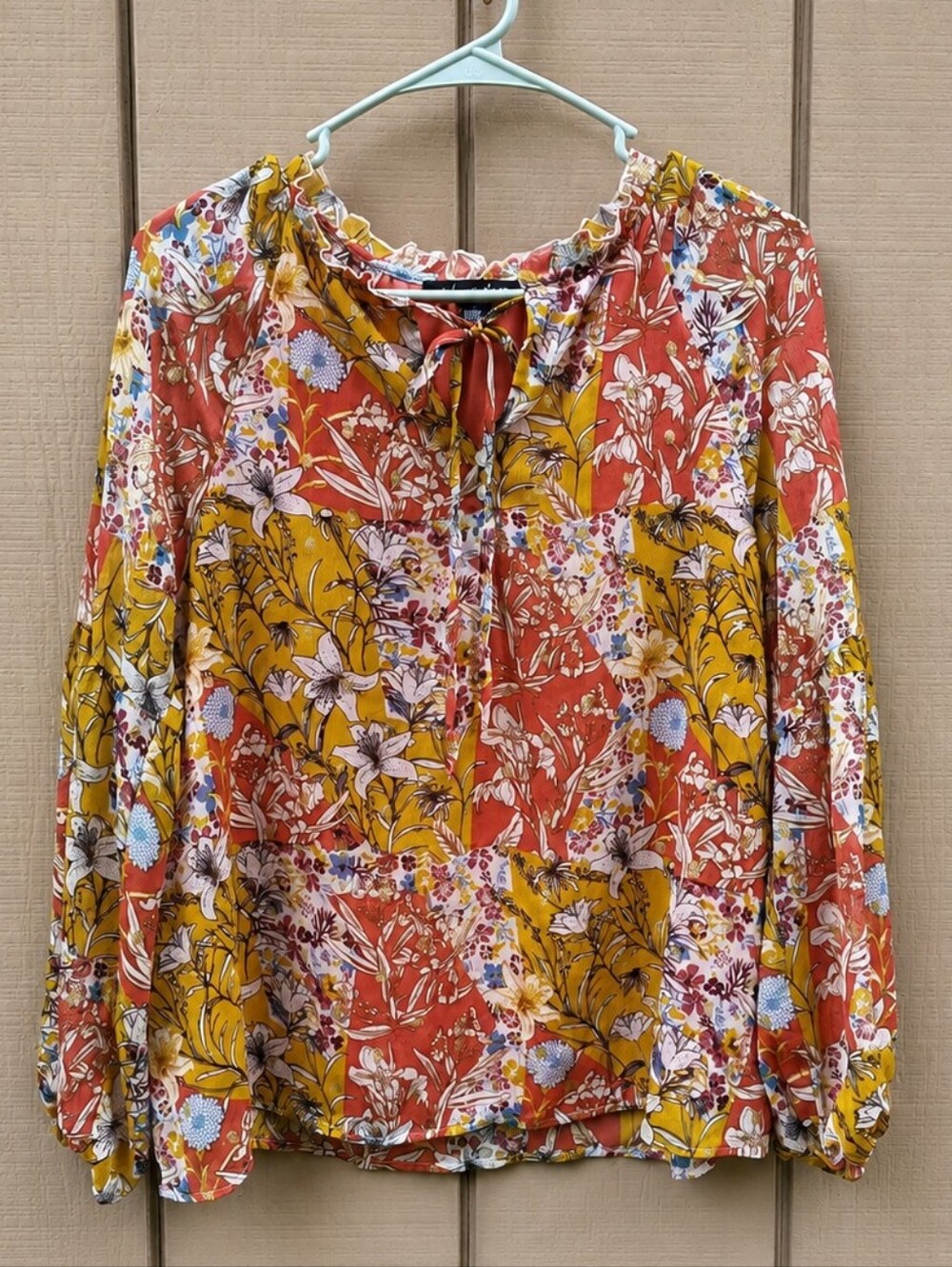 A Love Story Top Boho Floral Sheer Lined Peasant Rust Mustard Balloon Sleeve S